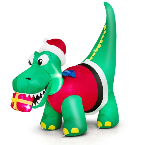 Costway 6FT Inflatable Christmas Dinosaur with LED Lights Gift Box & Blower Party Yard