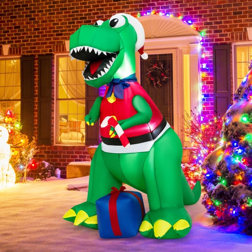 Costway 6FT Inflatable Christmas Dinosaur Dinosaur Decoration with LED Lights & Gift Box