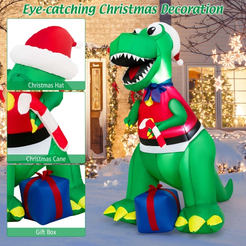 Décoration de dinosaure de Noël gonflable 6FT de Costway avec lumières DEL et coffret-cadeau