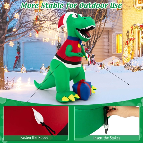 Décoration de dinosaure de Noël gonflable 6FT de Costway avec lumières DEL et coffret-cadeau