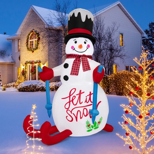 COSTWAY  6Ft Inflatable Christmas Skiing Snowman Blow Up Party Decoration With Led Lights