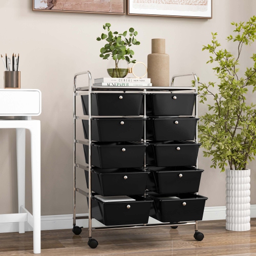 Costway 10-Drawer Storage Cart Utility Rolling Trolley Kitchen Office Organizer