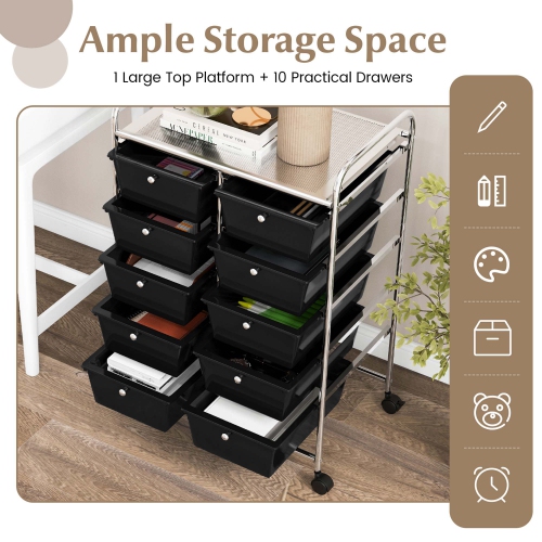 Costway 10-Drawer Storage Cart Utility Rolling Trolley Kitchen Office Organizer