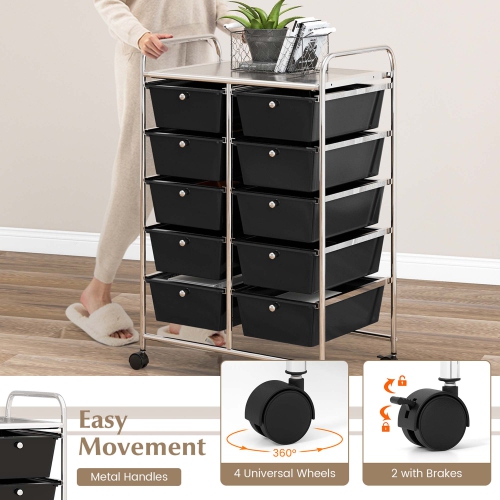 Costway 10-Drawer Storage Cart Utility Rolling Trolley Kitchen Office Organizer