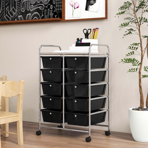 Costway 10-Drawer Storage Cart Utility Rolling Trolley Kitchen Office Organizer