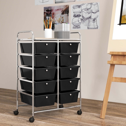 Costway 10-Drawer Storage Cart Utility Rolling Trolley Kitchen Office Organizer