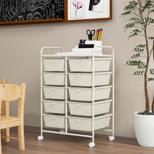 Costway 10-Drawer Storage Cart Utility Rolling Trolley Kitchen Office Organizer