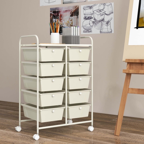 Costway 10-Drawer Storage Cart Utility Rolling Trolley Kitchen Office Organizer