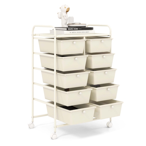 Costway 10-Drawer Storage Cart Utility Rolling Trolley Kitchen Office Organizer
