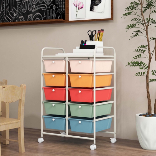 Costway 10-Drawer Storage Cart Utility Rolling Trolley Kitchen Office Organizer