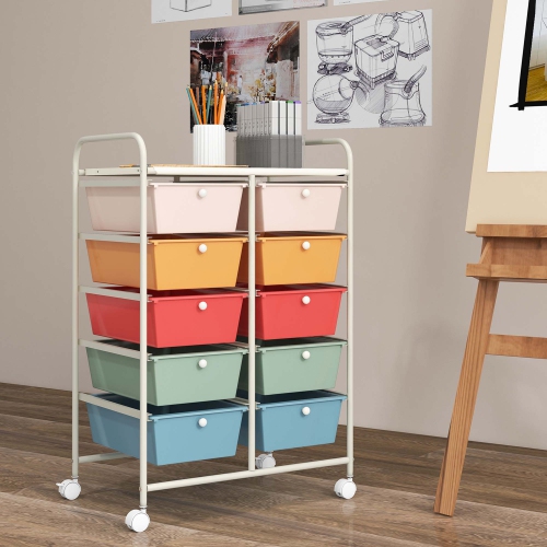 Costway 10-Drawer Storage Cart Utility Rolling Trolley Kitchen Office Organizer