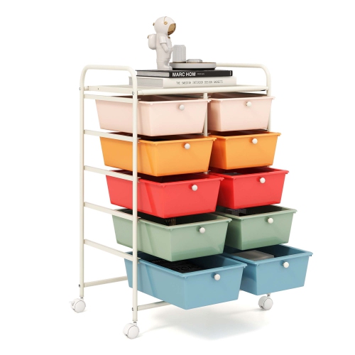Costway 10-Drawer Storage Cart Utility Rolling Trolley Kitchen Office Organizer