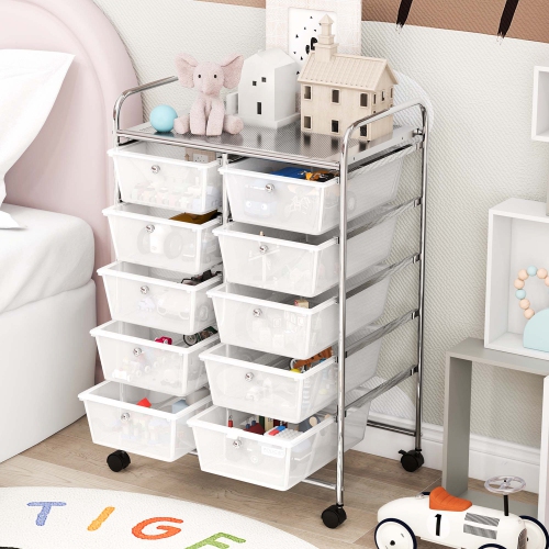 Costway 10-Drawer Storage Cart Utility Rolling Trolley Kitchen Office Organizer