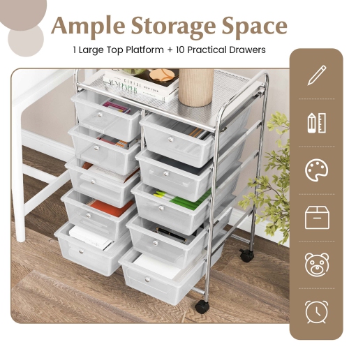 Costway 10-Drawer Storage Cart Utility Rolling Trolley Kitchen Office Organizer