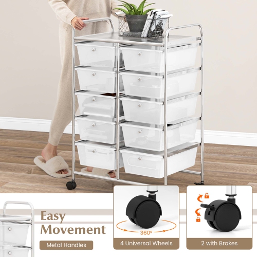 Costway 10-Drawer Storage Cart Utility Rolling Trolley Kitchen Office Organizer