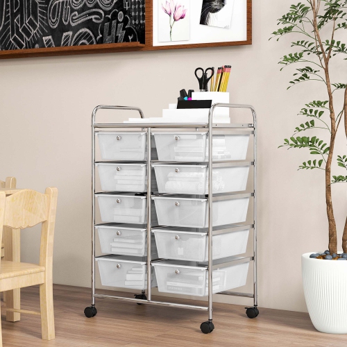 Costway 10-Drawer Storage Cart Utility Rolling Trolley Kitchen Office Organizer