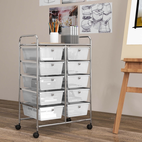 Costway 10-Drawer Storage Cart Utility Rolling Trolley Kitchen Office Organizer