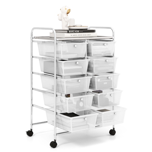 Costway 10-Drawer Storage Cart Utility Rolling Trolley Kitchen Office Organizer