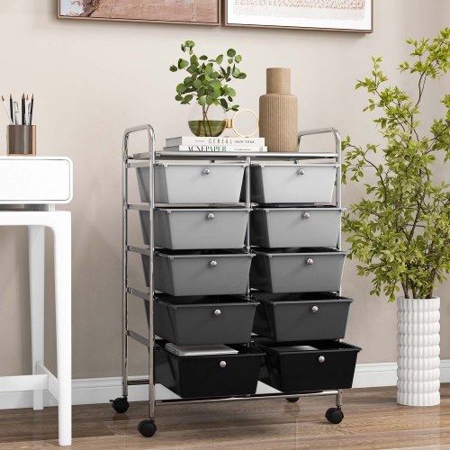 Costway 10-Drawer Storage Cart Utility Rolling Trolley Kitchen Office Organizer