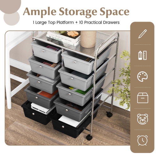 Costway 10-Drawer Storage Cart Utility Rolling Trolley Kitchen Office Organizer
