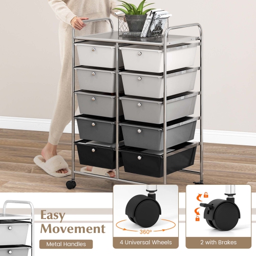 Costway 10-Drawer Storage Cart Utility Rolling Trolley Kitchen Office Organizer