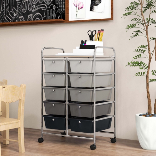 Costway 10-Drawer Storage Cart Utility Rolling Trolley Kitchen Office Organizer