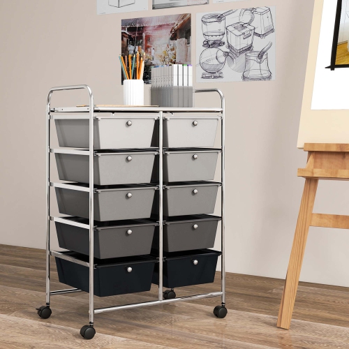 Costway 10-Drawer Storage Cart Utility Rolling Trolley Kitchen Office Organizer