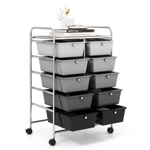 Costway 10-Drawer Storage Cart Utility Rolling Trolley Kitchen Office Organizer