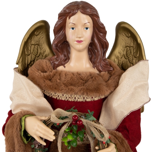 Angel with Wings Commercial Size Christmas Tree Topper - 3' - Brown and Red - Unlit