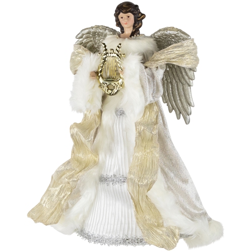 18" White and Silver Angel Christmas Tree Topper, Unlit