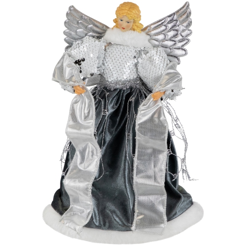 Sequined Angel with Wings Christmas Tree Topper Unlit - 12"