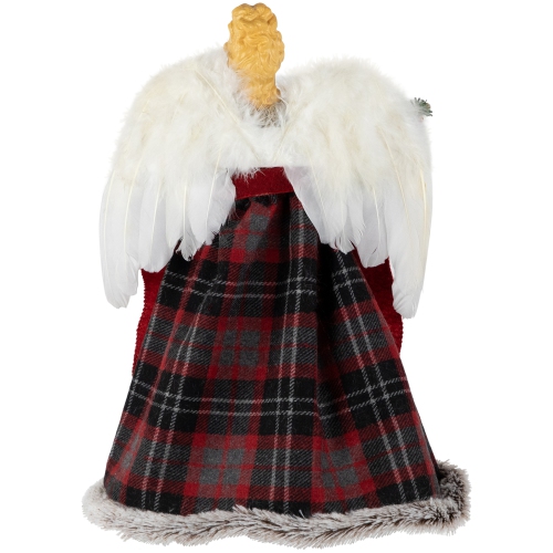 16" Red and Plaid Angel Christmas Tree Topper, Unlit