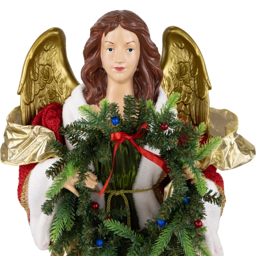 Commercial Size Angel Christmas Tree Topper with Wreath - 3' - Red and Green - Unlit