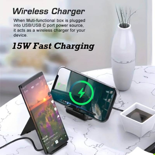 9-in-1 Wireless Charger & Phone Cable Holder Stand - Fast Multi-Functional Adapter with Needle & SIM Card Storage - Urban Survival for iPhone 16, 15,