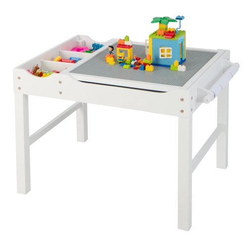 Table de jeu en bois avec blocs de construction et rouleau de papier de rangement pour enfants de Costway