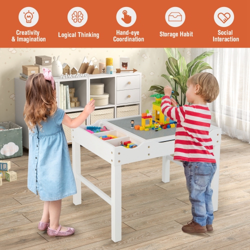 Table de jeu en bois avec blocs de construction et rouleau de papier de rangement pour enfants de Costway