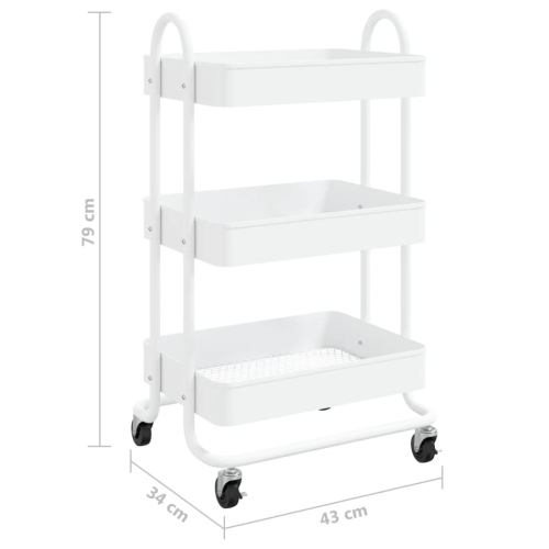 vidaXL 3-Tier Trolley White 43x34x79 cm Steel