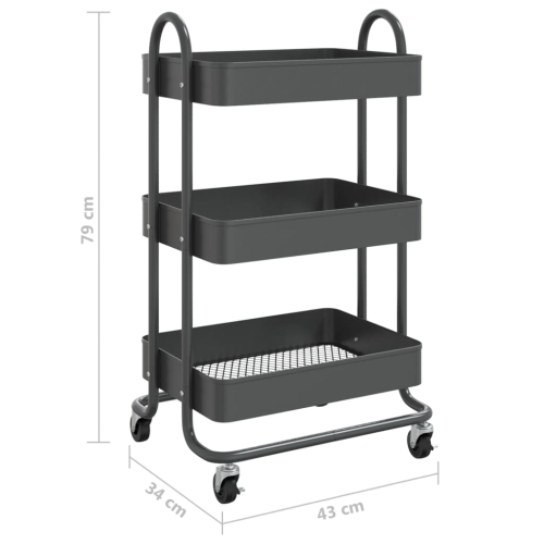 vidaXL 3-Tier Trolley Anthracite 43x34x79 cm Steel