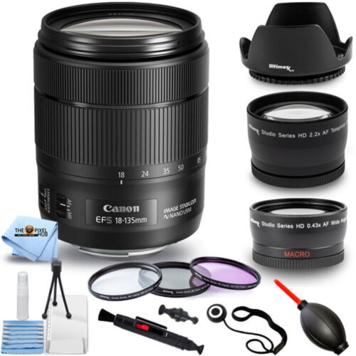 CANON  Ef-S 18-135MM F/3.5-5.6 Is Usm Lens + Telephoto And Wide Angle Bundle
