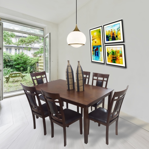 Cosmic Homes 7 Pc Dining Table Set for 6 | Grid Design Dining Chairs Set of 6 & Dining Room Table | Espresso Kitchen Table & Chairs for Dining Room