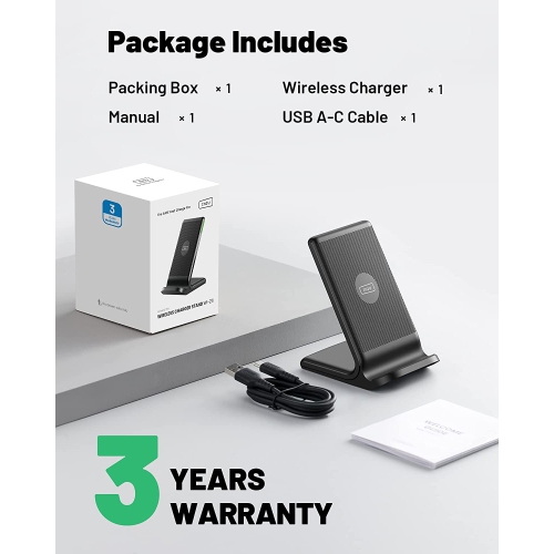 15W Qi-Certified Wireless Charging Stand: Fast Wireless Charger with Sleep-Friendly Adaptive Light. Compatible with iPhone 14, 13, 12 Pro, XR, XS, 8