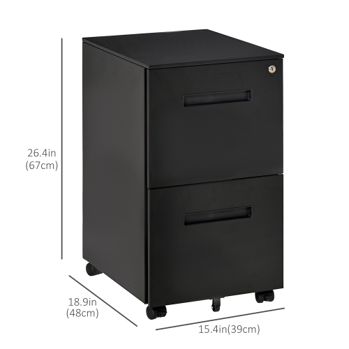 Vinsetto Vertical Filing Cabinet with 2 Drawers, Lock and Wheels, Under Desk Mobile File Cabinet for Legal, A4, Letter Size, Steel Frame for Home