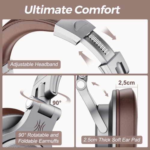 OneOdio Wireless Over Ear Headphones with Mic Bluetooth & Wired Mode-A70 Gray