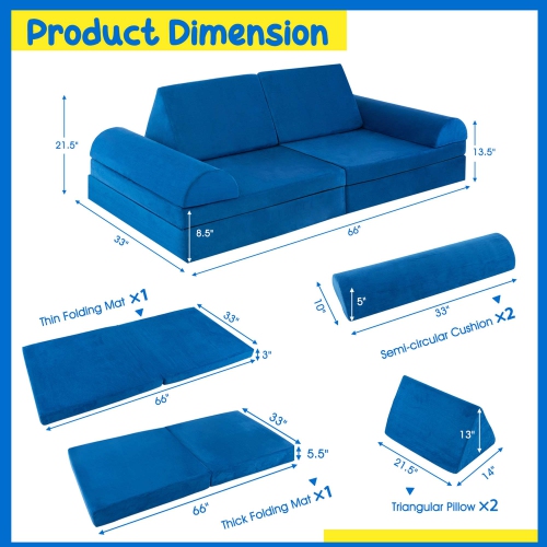 Ensemble de sofa de jeu modulaire convertible en mousse pour enfant 8 pièces de Costway