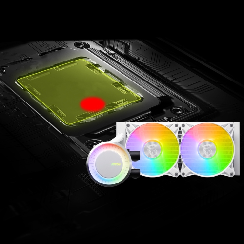 MSI MAG CORELIQUID E240 WHITE, AIO Liquid CPU Cooler, LGA 1851, 240mm Radiator, Double 120mm PWM Fans, ARGB