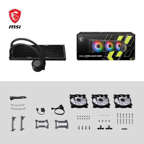 MSI MAG CORELIQUID E360, AIO Liquid CPU Cooler, LGA 1851, 360mm Radiator, Triple 120mm PWM Fans, ARGB