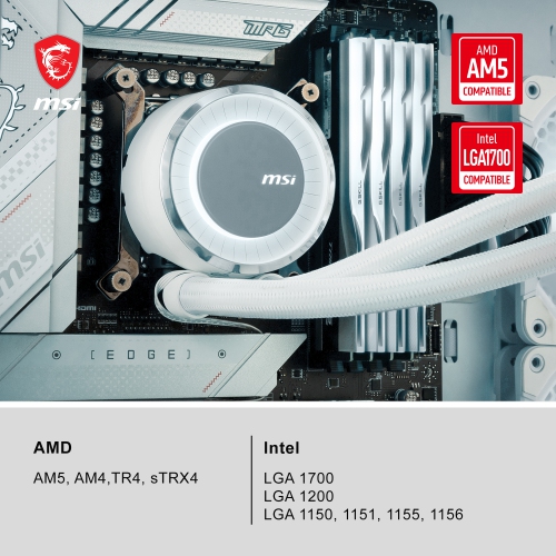 MSI MAG CORELIQUID E360 WHITE, AIO Liquid CPU Cooler, LGA 1851, 360mm Radiator, Triple 120mm PWM Fans, ARGB
