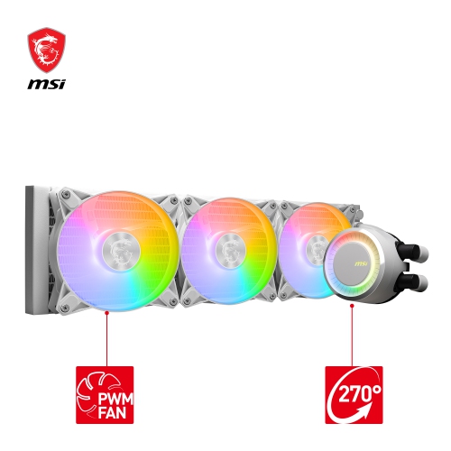 MSI MAG CORELIQUID E360 WHITE, AIO Liquid CPU Cooler, LGA 1851, 360mm Radiator, Triple 120mm PWM Fans, ARGB