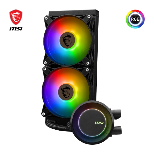 MSI MAG CORELIQUID E240, AIO Liquid CPU Cooler, LGA 1851, 240mm Radiator, Double 120mm PWM Fans, ARGB