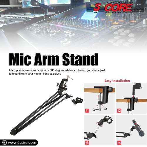 5 Core Microphone Arm 1 Piece Desk Mic Holder Stand Black